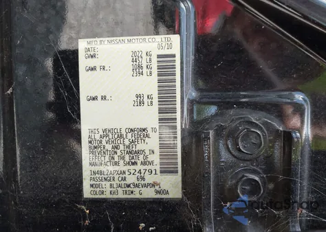 2010 Nissan Altima 3.5 Sr z USA, uszkodzony, nr VIN 1N4BL2APXAN524791